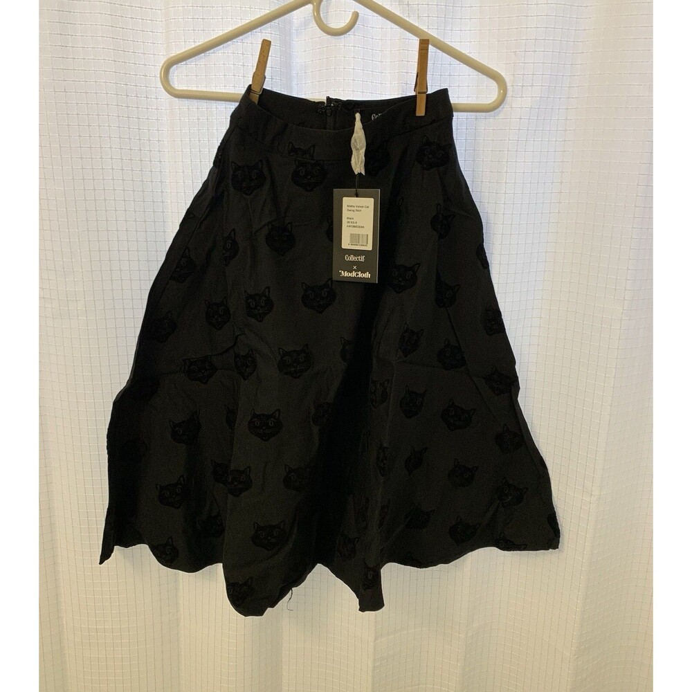 NWT Modcloth Skirt Collectif Halloween Goth Black Cat Velvet Vintage Inspired XS - Picture 4 of 5